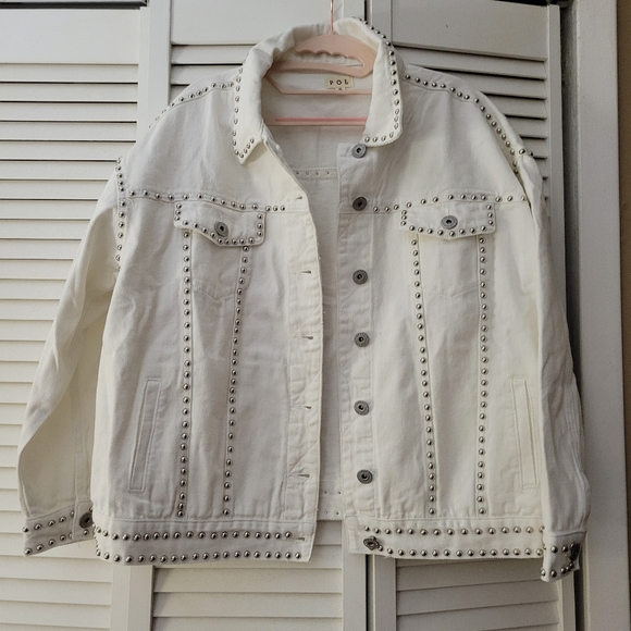 POL Jackets & Blazers - Studded White Denim Jacket